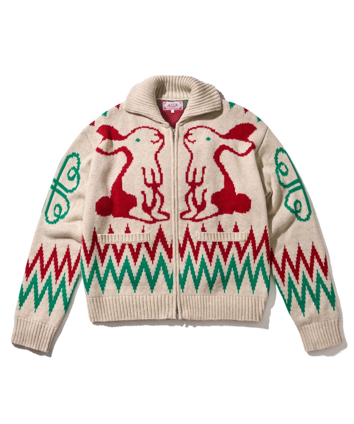 에이카화이트(AECA) AECA COWICHAN ZIP UP KNIT-IVORY