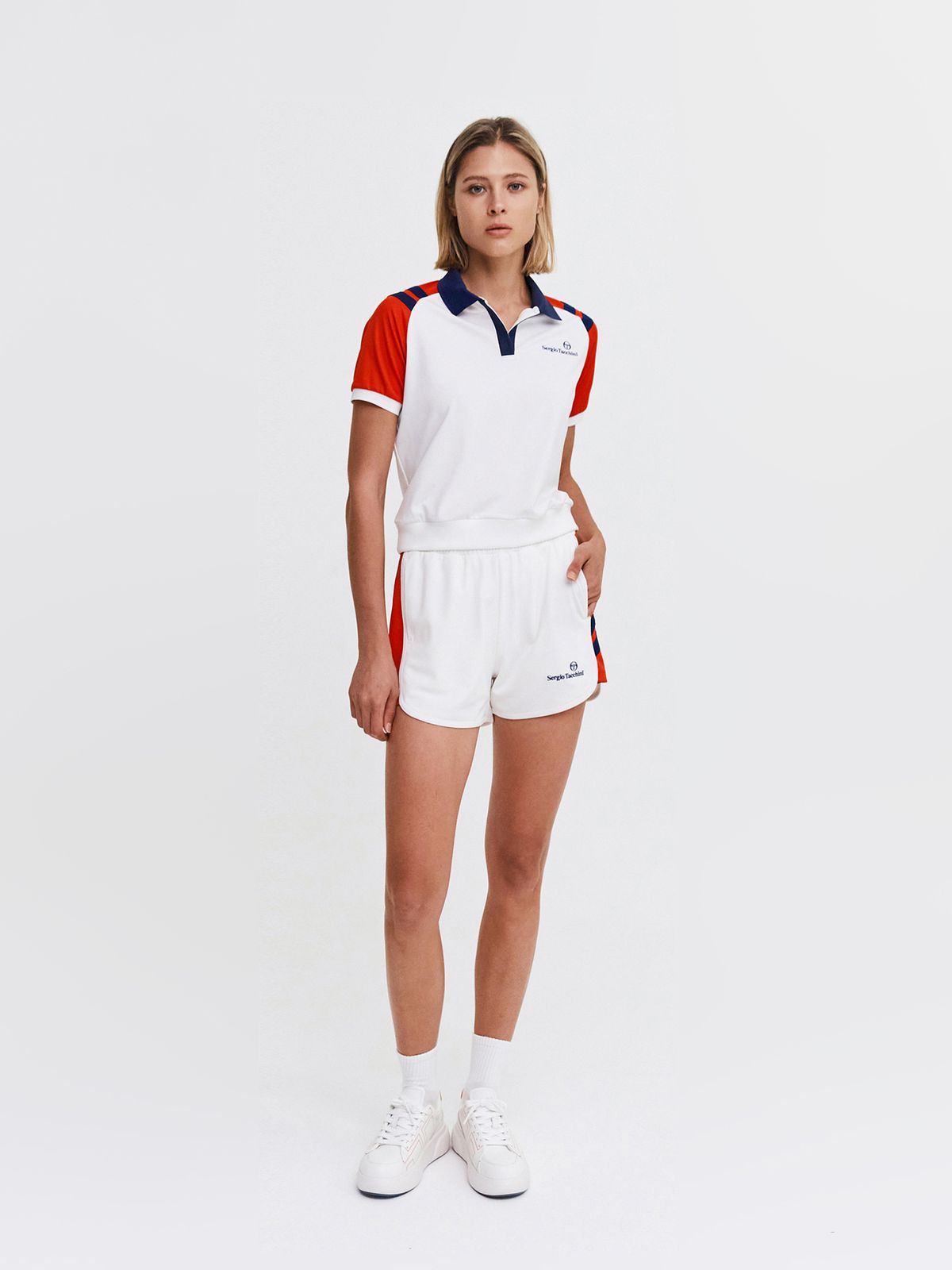 세르지오 타키니(SERGIO TACCHINI) W 오스쿠로 폴리 라글란배색 반팔 폴로셔츠 (White)