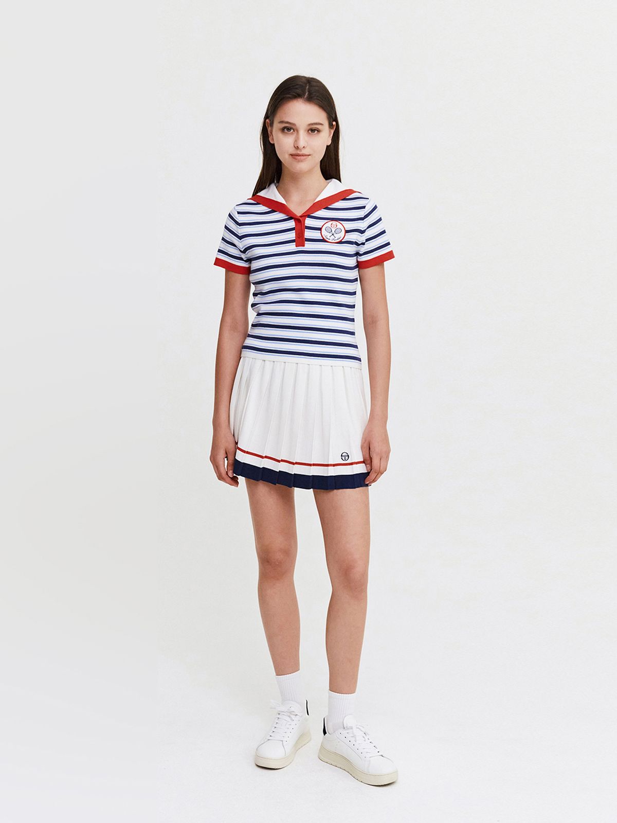 세르지오 타키니(SERGIO TACCHINI) W 사바티니 스트라이프 세일러카라 반팔 스웨터 (White)