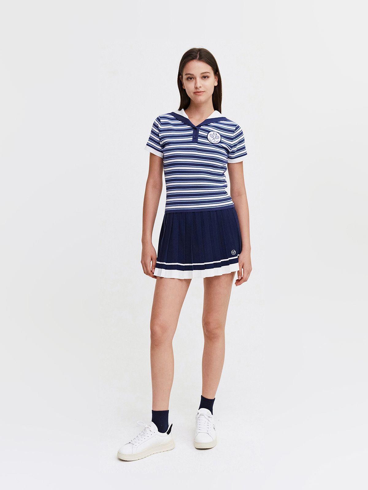 세르지오 타키니(SERGIO TACCHINI) W 사바티니 스트라이프 세일러카라 반팔 스웨터 (Navy)