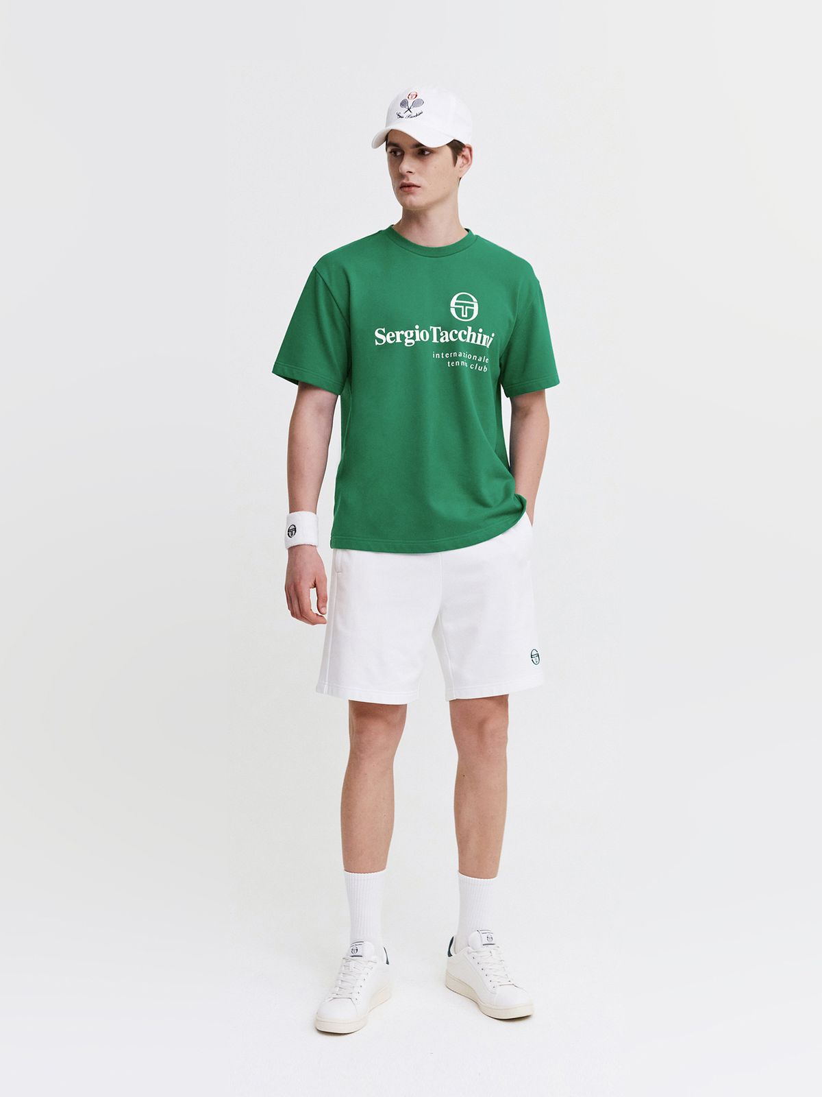 세르지오 타키니(SERGIO TACCHINI) M 모던 CP 로고 라운드넥 반팔 맨투맨 (Green)
