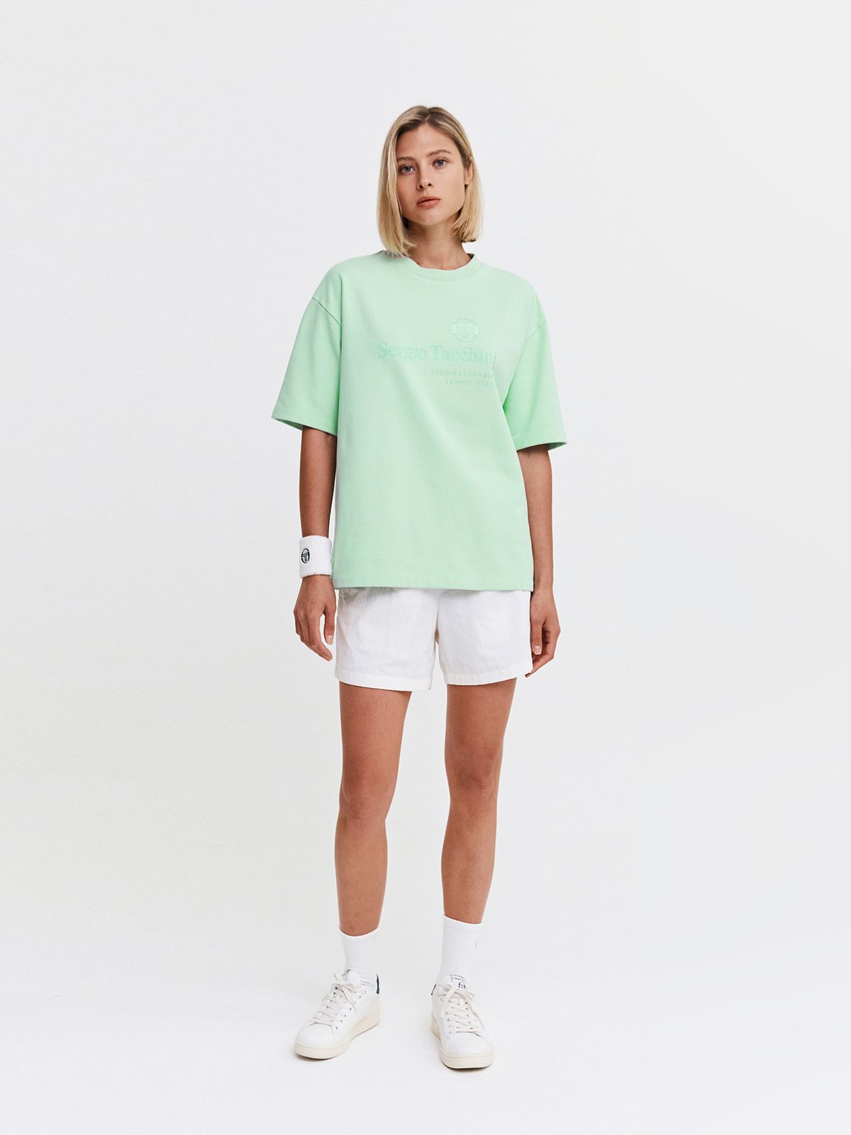 세르지오 타키니(SERGIO TACCHINI) W 모던 CP 로고 라운드넥 반팔 맨투맨 (L.Mint)