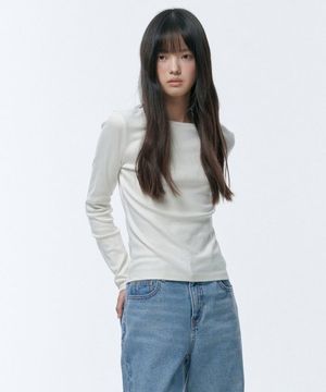 우먼즈 슬림 크루 넥 긴소매 티셔츠 [크림]