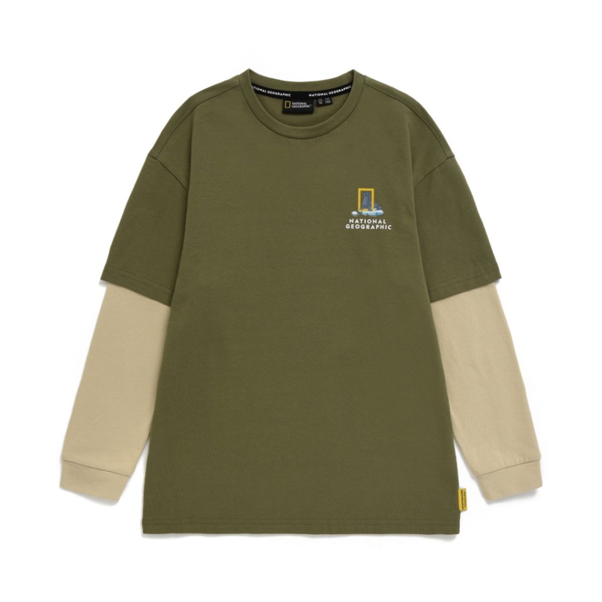 내셔널지오그래픽 키즈(NATIONAL GEOGRAPHIC KIDS) K233UTS940 그래픽 레이어드 싱글 티셔츠 LICHEN KHAKI