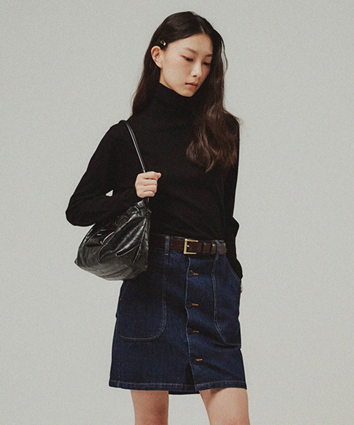 드메이커(DEMAKER) Miel Long shoulder bag-croco black