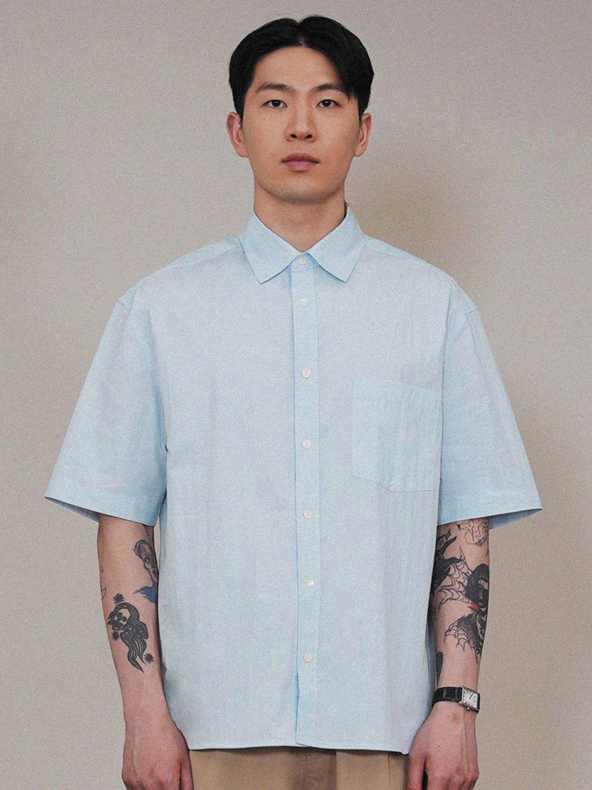 태키(TEKII) 이지케어 썸머 링클 셔츠 스카이 블루