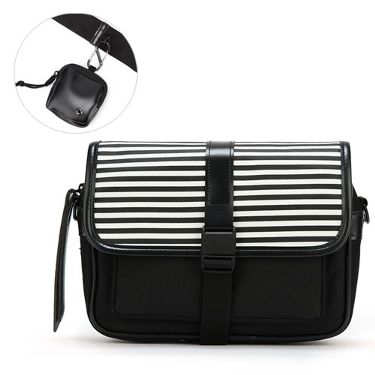 핍스(PEEPS) multi pocket classy cross bag(stripe_black)