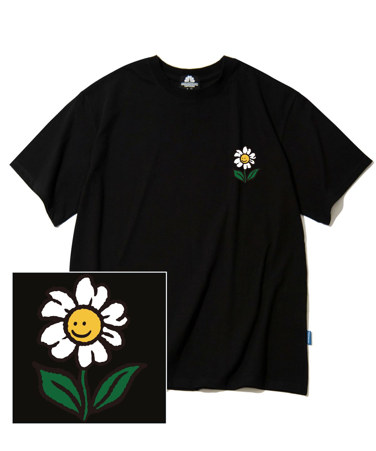 트립션(TRIPSHION) SINGLE FLOWER LOGO 티셔츠 - 블랙
