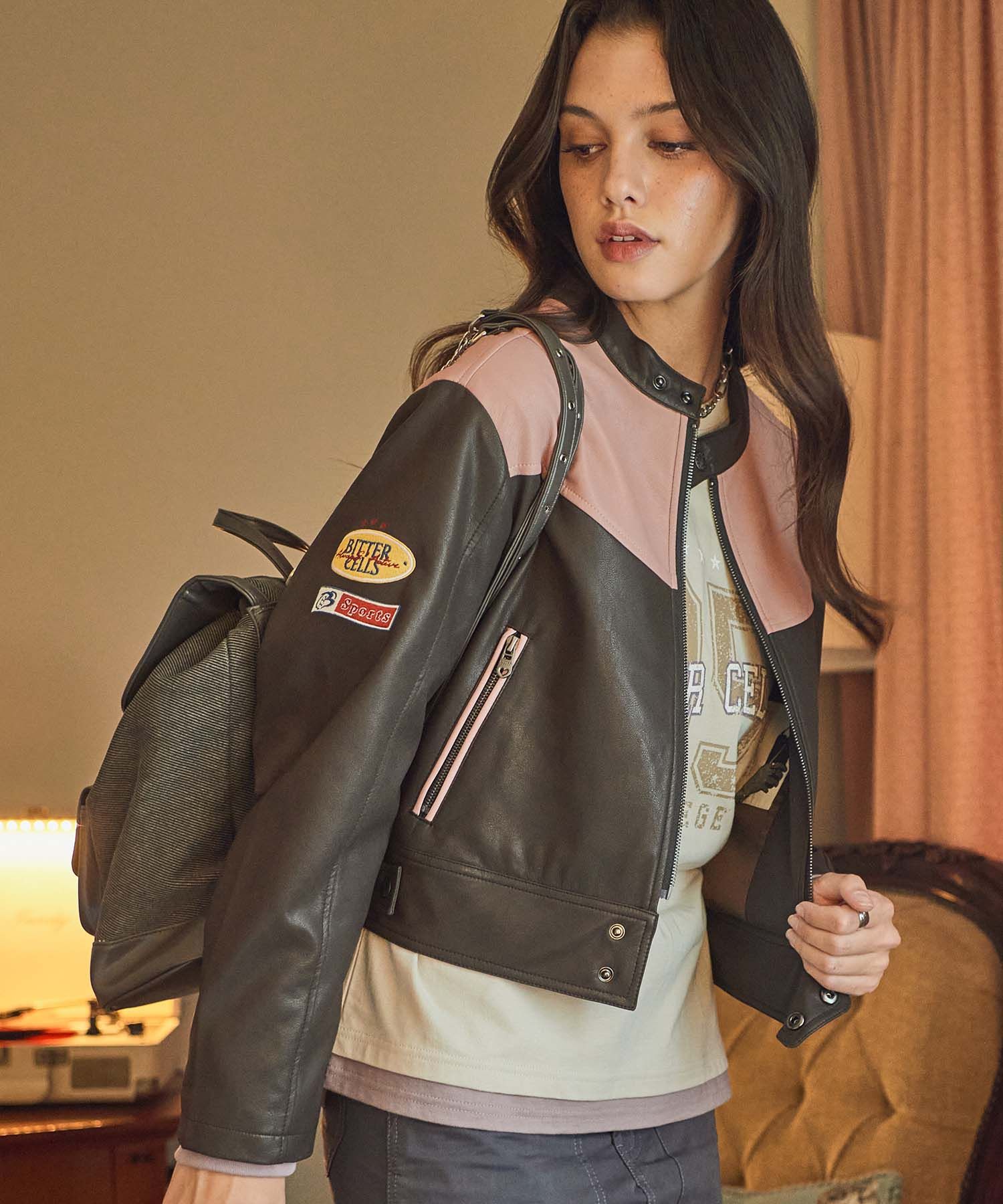 ★BITTER CELLS★Vintage Racing Leather Jacket(Crop Fit)★ MUSINSA | BITTERCELLS Vintage Racing Leather Jacket (Crop