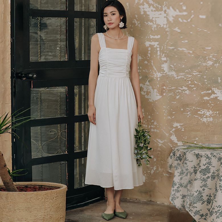 LS_Elegant shirring long dress