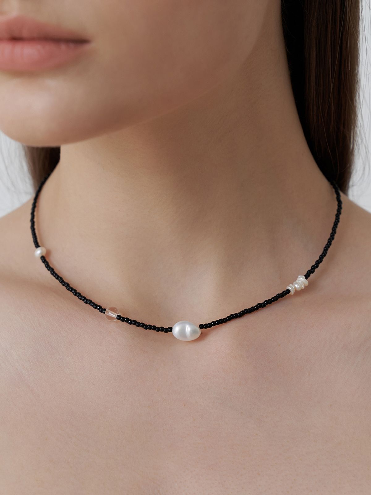 리엔느와르(leeENoir) Black Beads Pearl Necklace
