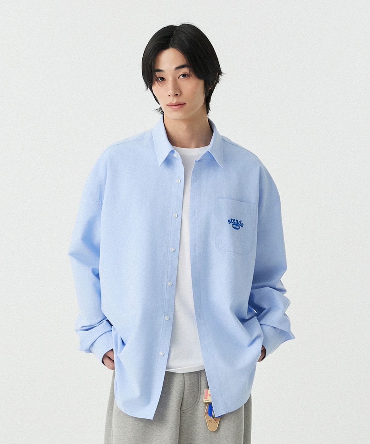 스탠즈(STENDS) [M~4XL] 아치 로고 옥스포드 워싱 셔츠_블루