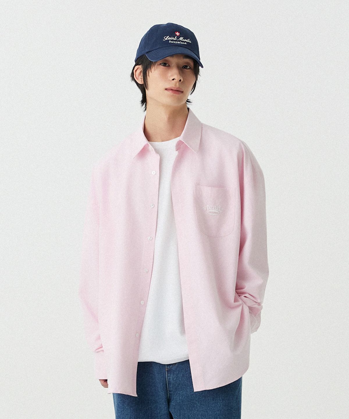 스탠즈(STENDS) [M~4XL] 아치 로고 옥스포드 워싱 셔츠_핑크