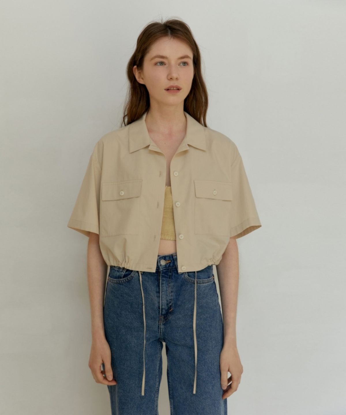 어나우트(UNNOUT) POCKET CROP SHIRT - BEIGE