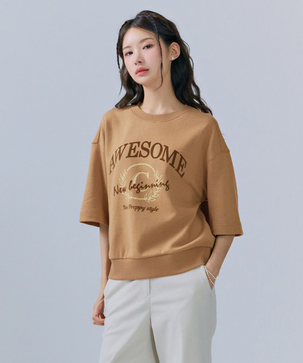 MUSINSA | CHASECULT Women's Arched Logo 5-quarter T-Shirt