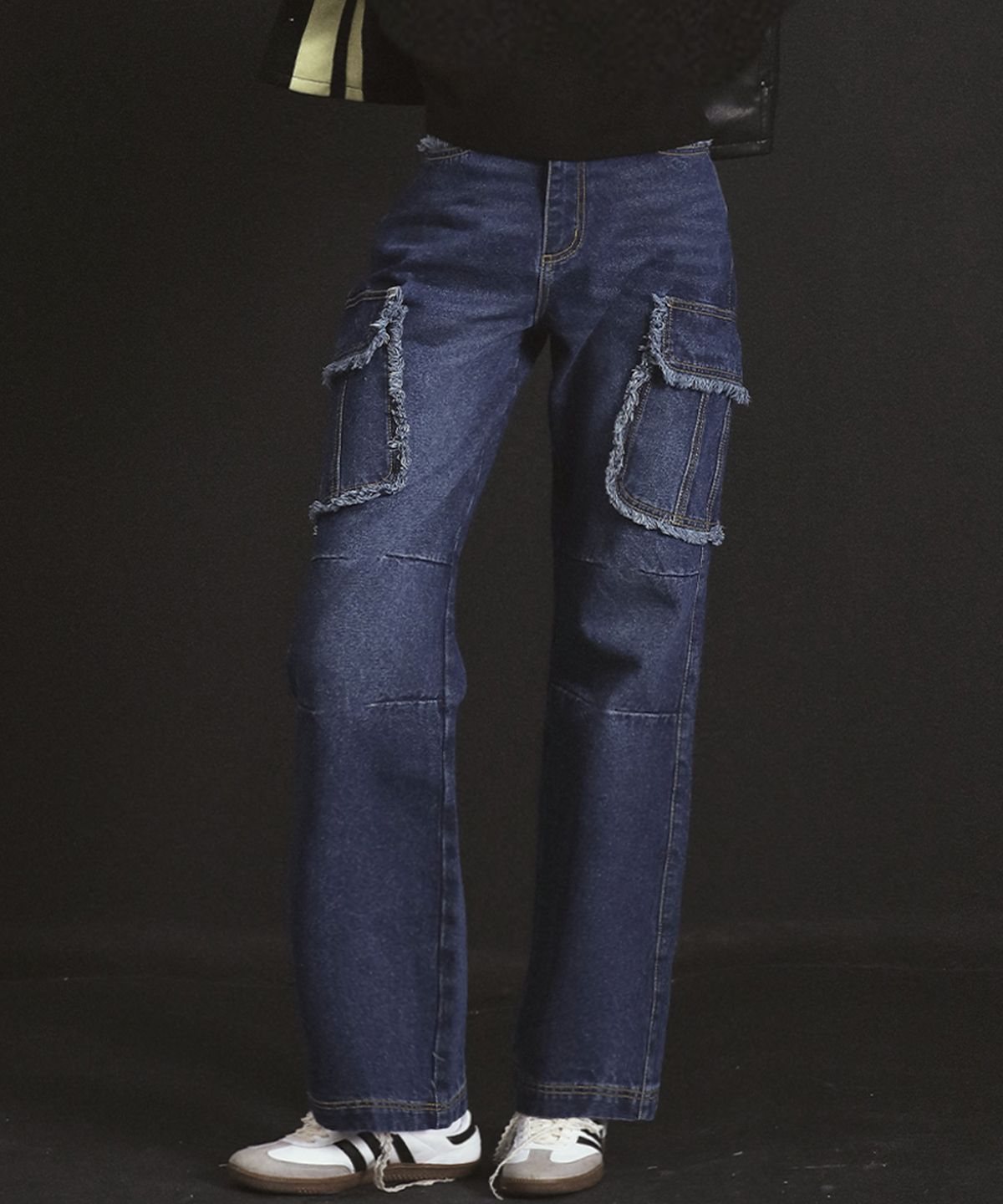 프렌다(PRENDA) FRAYED POCKET DENIM PANTS MID BLUE