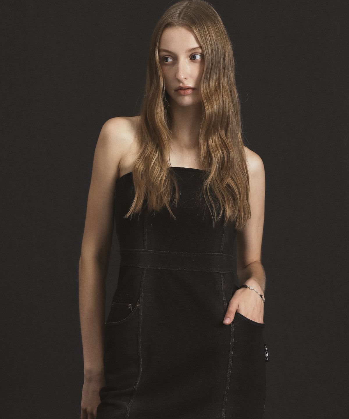 프렌다(PRENDA) DENIM TERRY TUBE DRESS BLACK