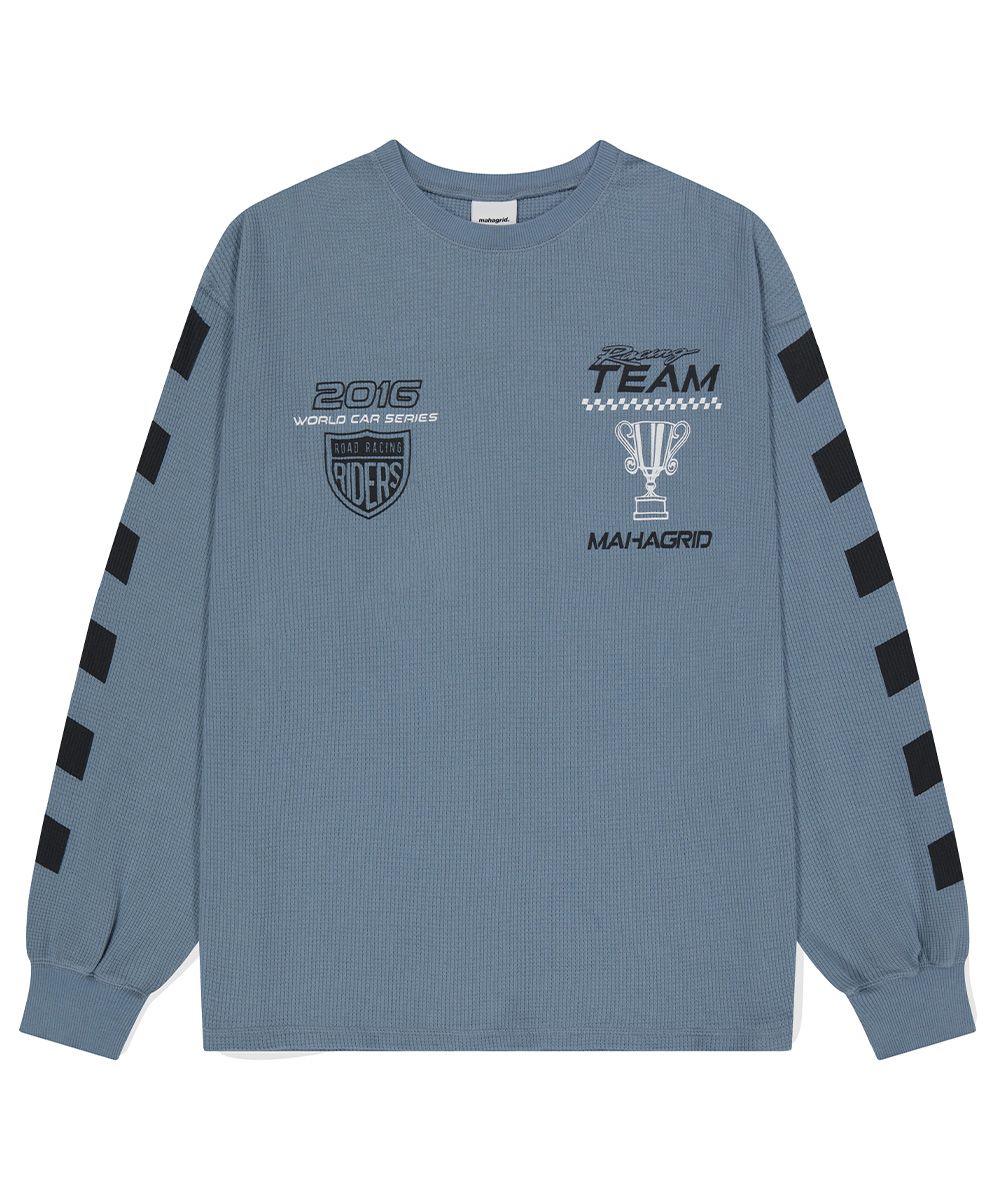 MUSINSA | MAHAGRID WCS RACING WAFFLE LS TEE BLUE(MG2DFMT557A)