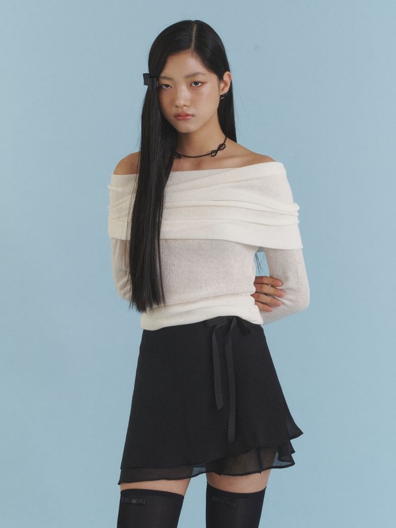 Love Ribbon Sheer Layered Wrap Skirt_BK