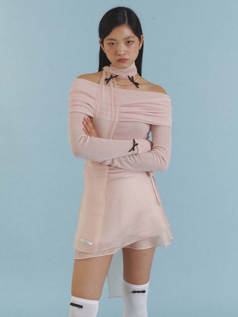 Love Ribbon Sheer Layered Wrap Skirt_NP