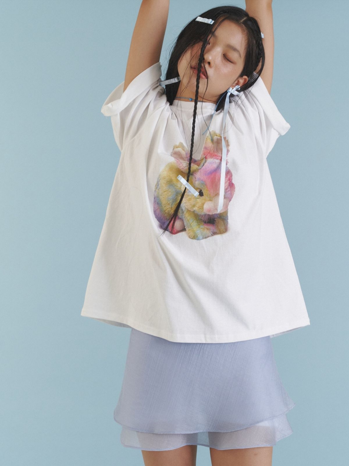 러브미몬스터(LOVE ME MONSTER) Love Ribbon Sheer Layered Wrap Skirt_BU