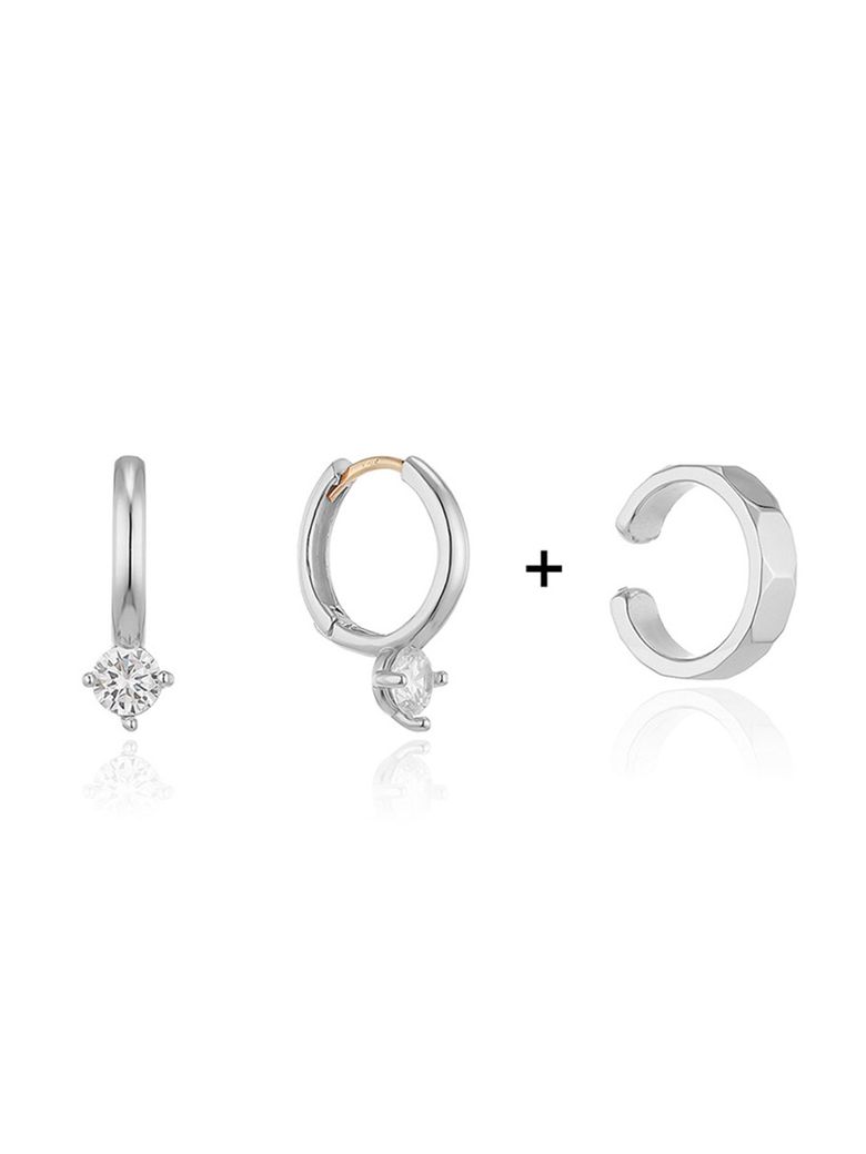 [SET] 베이직 원스톤 원터치 귀걸이 &  데일리 앵글 이어커프 LOFN1010X