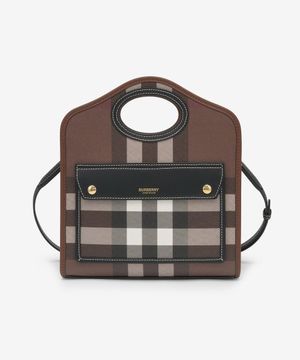 로고 체크 포켓 토트백 - 다크 버치 브라운 / 8071386