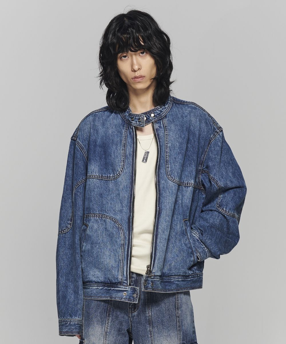 【MAISON MINED】23FW★ OBLATE BIKER DENIM JACKET MUSINSA | MAISON MINED OBLATE BIKER DENIM JACKET INDIGO