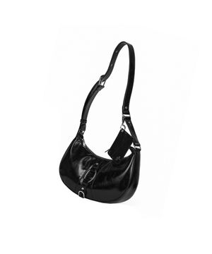 크랙 이펙트 하프문 숄더 크로스백 [BLACK]