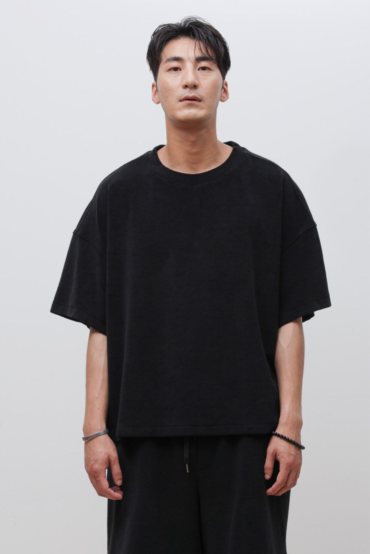 로우 투 로우(RAW TO RAW) MRT028B 코튼 테리 박시 몽크 티 SUEDE BLACK