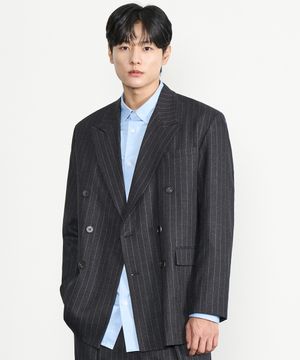 스트라이프 더블 블레이저 (BLACK)