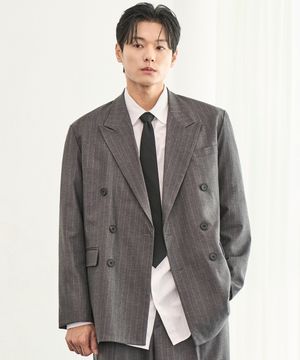 스트라이프 더블 블레이저 (GRAY)