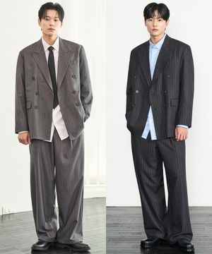 스트라이프 더블 블레이저 셋업