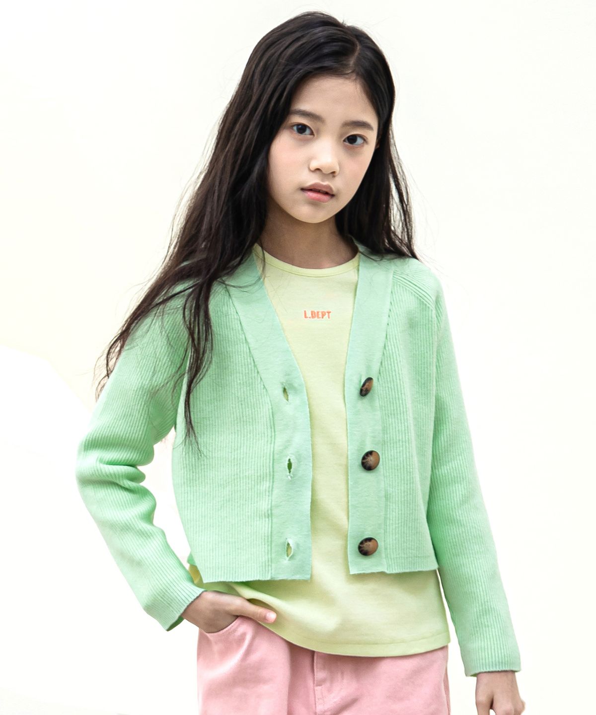 리틀뎁(LITTLE DEPT) 베이직 골지 가디건 Mint