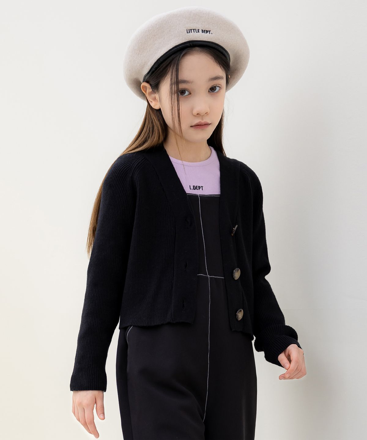 리틀뎁(LITTLE DEPT) 베이직 골지 가디건 Black