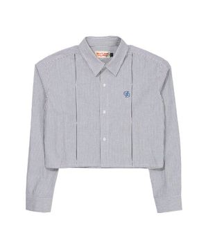 스트라이프 크롭 셔츠_네이비