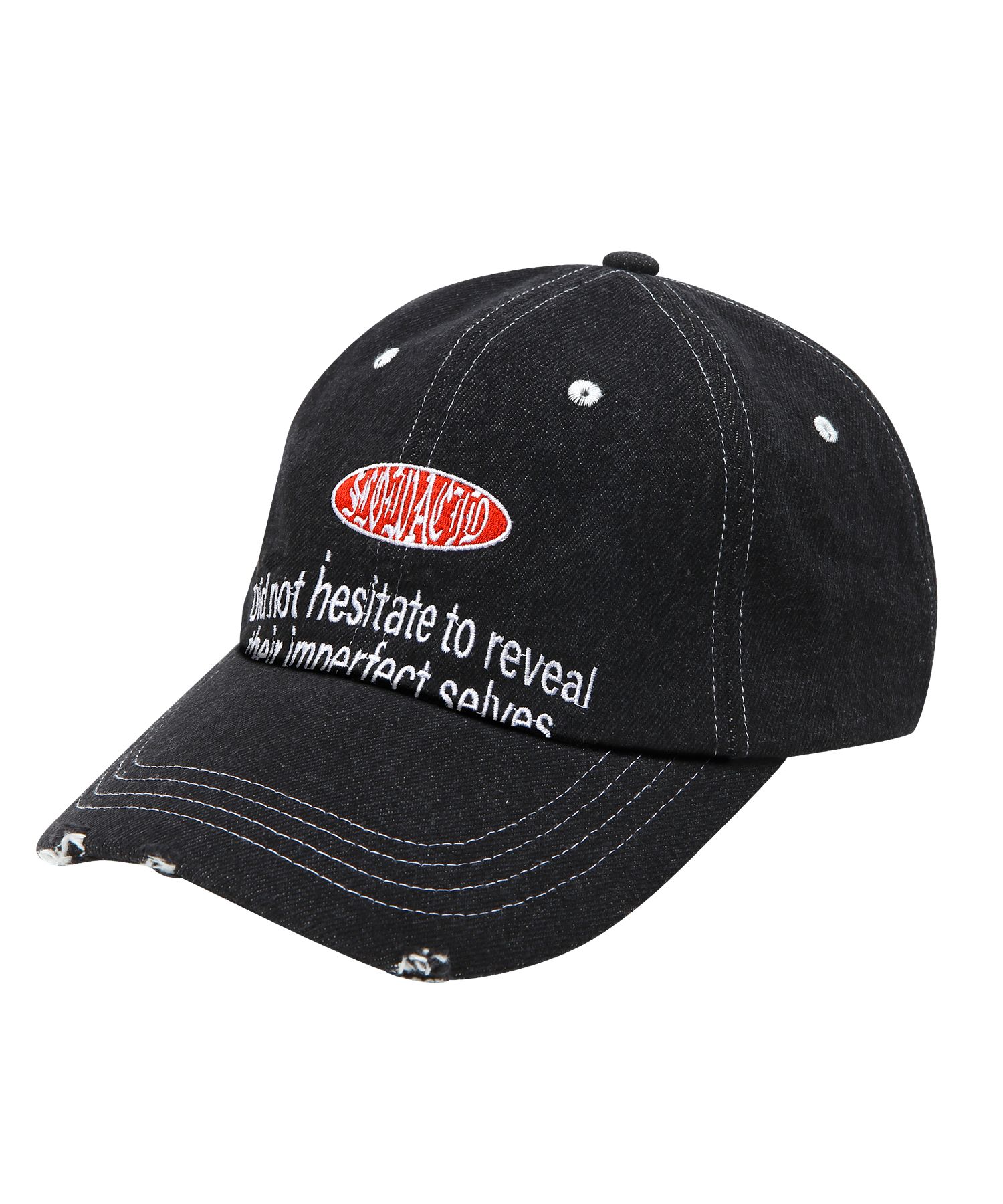 【SLOWACID】Distressed Washed Denim Ball Cap Unisex Washed Denim Baseball Cap Hat Ripped Distressed