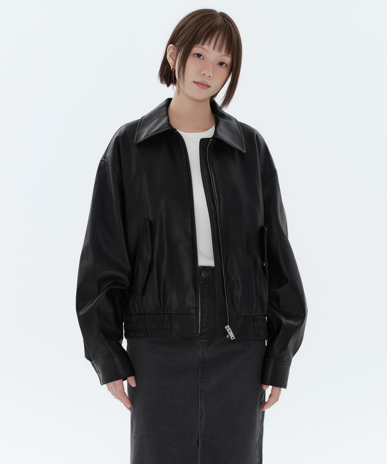 우먼즈 신세틱 레더 블루종 재킷 [블랙]