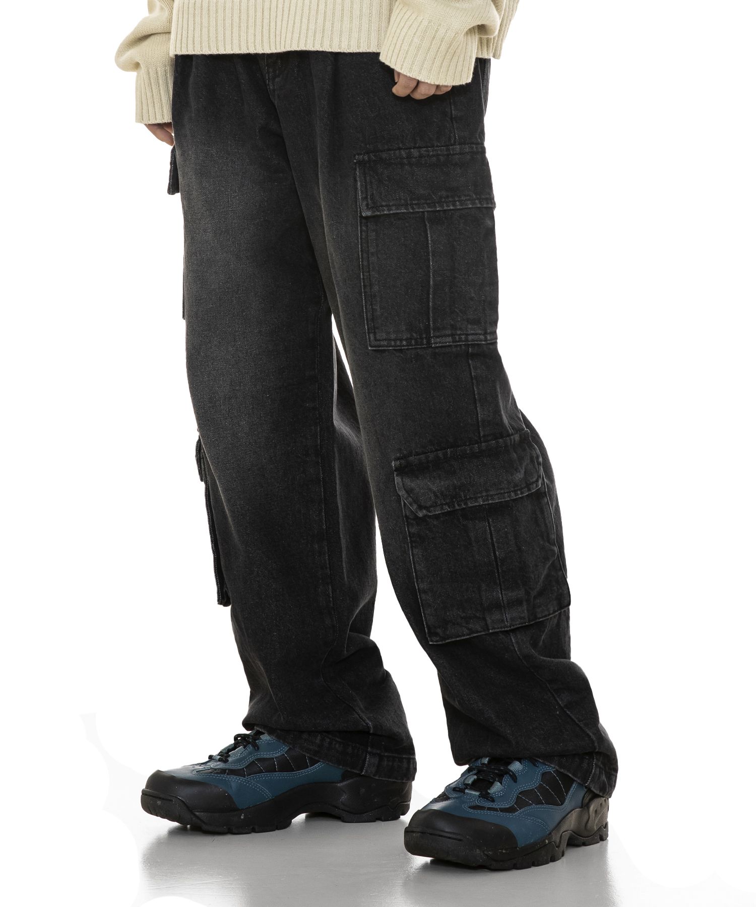 ◆XTONZ◆ XF003 Multi Cargo Pocket Washed Denim Pants BLACK MUSINSA | XTONZ XF003 Multi Cargo Pocket Washed Denim Pants