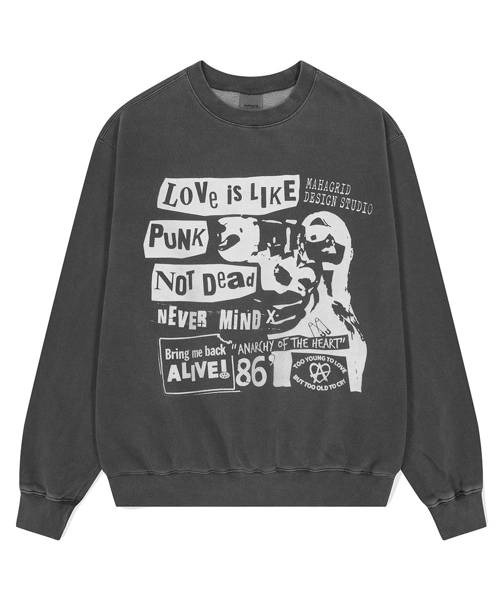 MUSINSA | MAHAGRID LOVE PUNK PIGMENT SWEATSHIRT CHARCOAL