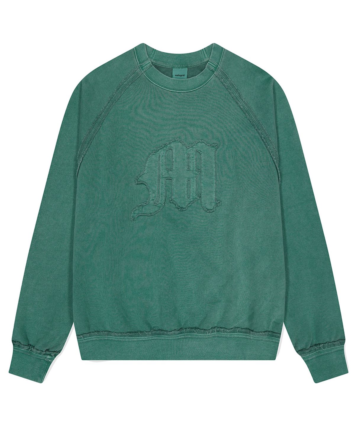 마하그리드(MAHAGRID) RAW CUT M LOGO PIGMENT SWEATSHIRT GREEN(MG2DFMM458A)