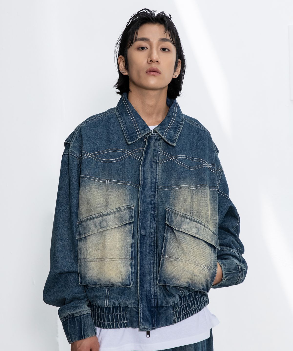 엑스톤즈(XTONZ) XJ95 콜튼 스티치 워싱 데님 자켓 (SAND BLUE)