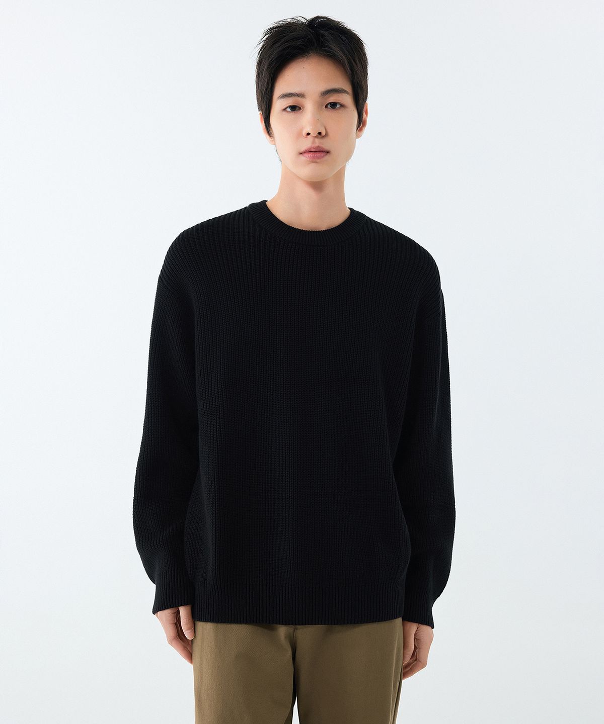 무신사 스탠다드(MUSINSA STANDARD) 코튼 리브드 크루 넥 니트 [블랙]
