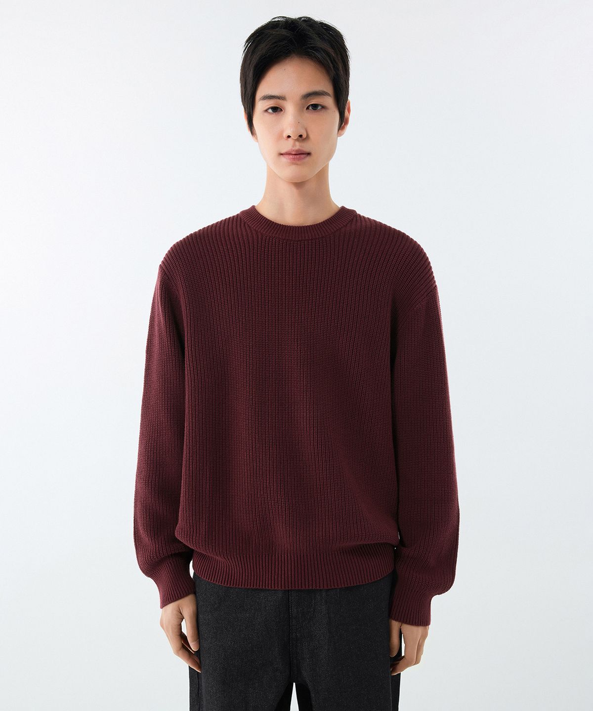 무신사 스탠다드(MUSINSA STANDARD) 코튼 리브드 크루 넥 니트 [버건디]