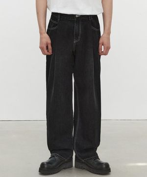Deep Pleats Wide Jeans DCPT030Black