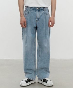 Deep Pleats Wide Jeans DCPT030LightBlue