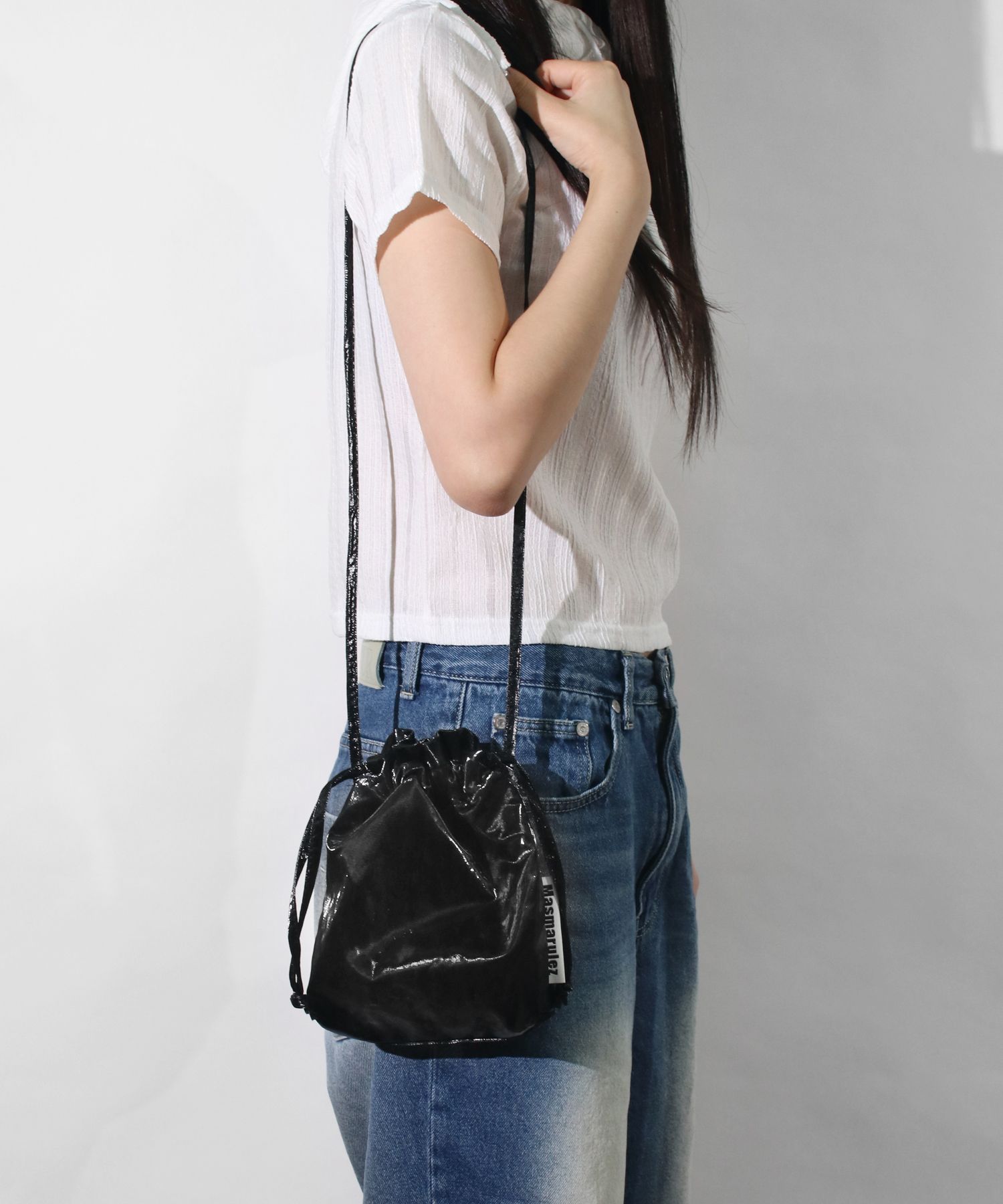 MUSINSA | MASMARULEZ String cross bag _ Glittery black