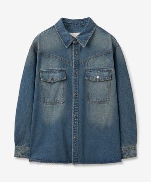 스톤워싱 데님 셔츠 자켓 [러스티블루]