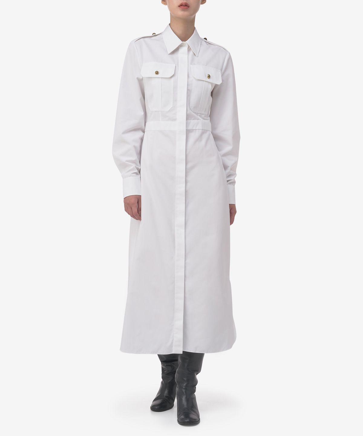 알렉산더 맥퀸(ALEXANDER McQUEEN) 체스트 포켓 셔츠 드레스 - 화이트 / 754611QAABC9000
