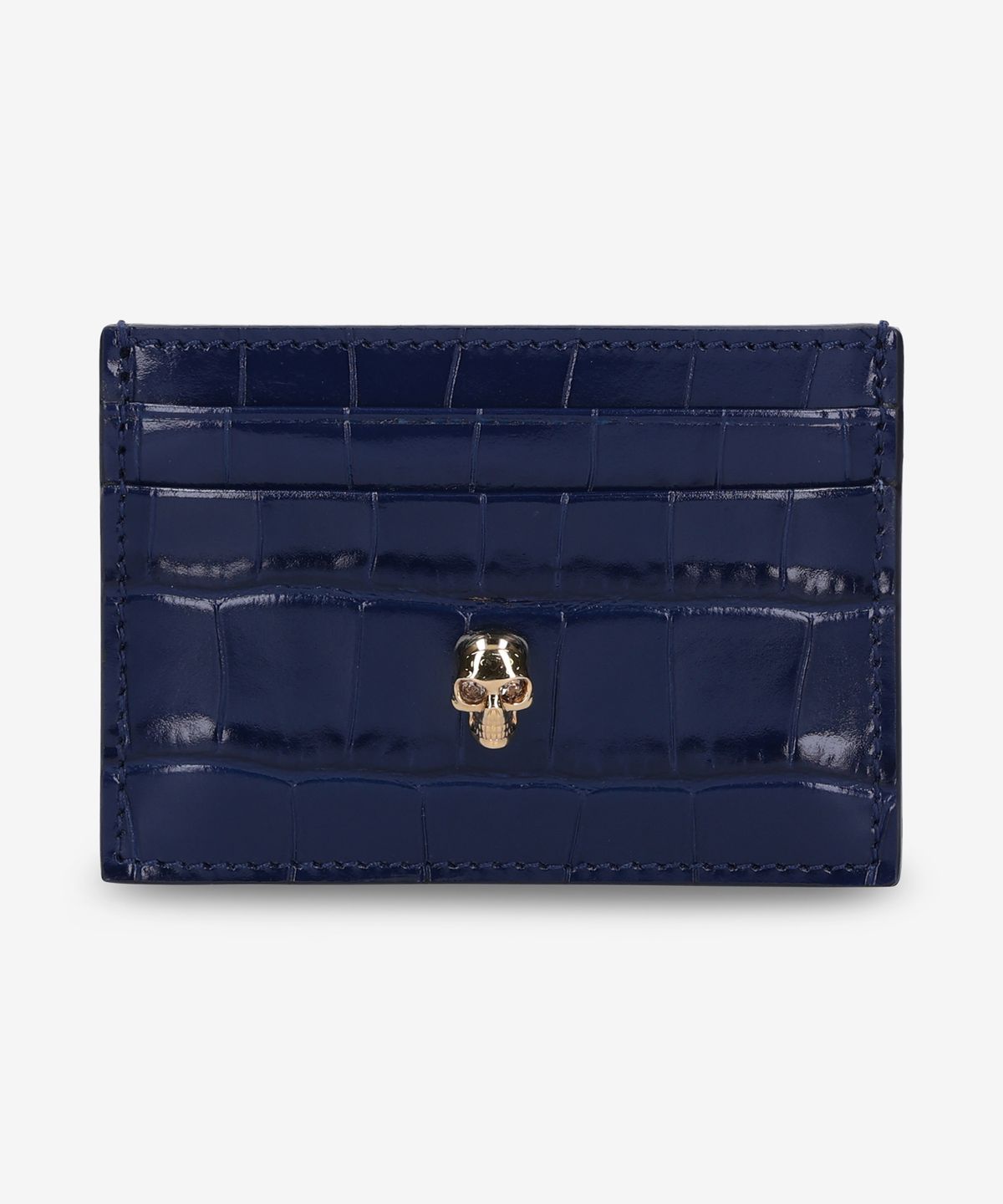 알렉산더 맥퀸(ALEXANDER McQUEEN) 골드 메탈 스컬 카드 홀더 - 블루 / 6320381JMHG4050